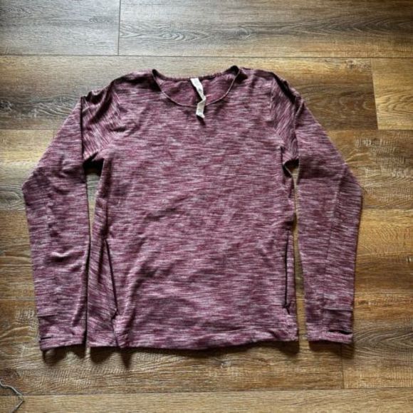 Lululemon Long Sleeve Pullover Shirt Thumb Holes Pocket Burgundy 4 Gathered Back - Picture 1 of 8
